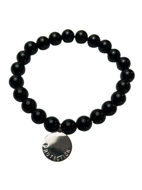 Protection Bracelet Black Beaded Sterling Silver Charm Stretch